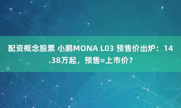 配资概念股票 小鹏MONA L03 预售价出炉：14.38万起，预售≈上市价？